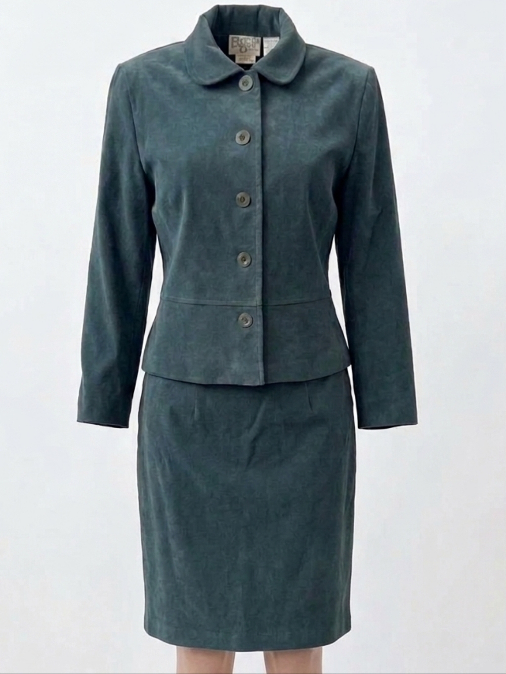 Vintage Bantry Bay Office Women's Two-Piece Teal Jacket & Midi Skirt Suit Size 8